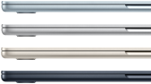 Seitenansicht von vier MacBook Air Laptops in vier verschiedenen Farben