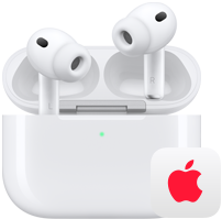 AirPods Pro 3, linker und rechter kabelloser In-Ear Kopfhörer im MagSafe Ladecase, Apple Logo