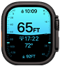 Apple Watch Ultra 4, Titangehäuse, Farbe Schwarz, Tiefe App zeigt Messwerte fürs Tauchen, rechte Seitenansicht, Digital Crown, erhöhte Seitentaste