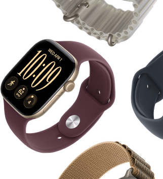 Apple Watch Series 11 Armbänder: Sportarmband in Nebelviolett, Ocean Armband in Maritimblau, Alpine Loop in Hellblau
