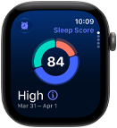 Apple Watch Series 12, Aluminiumgehäuse, Farbe Space Grau, Kreisdiagramm mit Schlafindex, rechte Seitenansicht, Digital Crown
