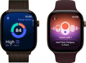 Apple Watch Series 12, Aluminiumgehäuse, Farbe Dunkelbronze, Kreisdiagramm mit Schlafindex, Digital Crown, Milanaise Armband, Farbe Dunkelbronze