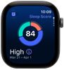 Apple Watch Series 12, Aluminiumgehäuse, Farbe Space Grau, Kreisdiagramm mit Schlafindex, rechte Seitenansicht, Digital Crown