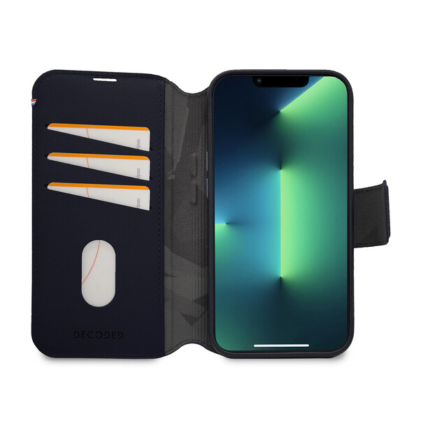 Decoded MagSafe Leder 2-in-1 Wallet Case und Backcover für iPhone 14 Plus, blau >