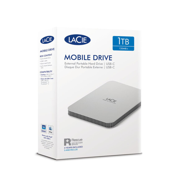 LaCie Mobile Drive V2, 1TB, Moon Silver
