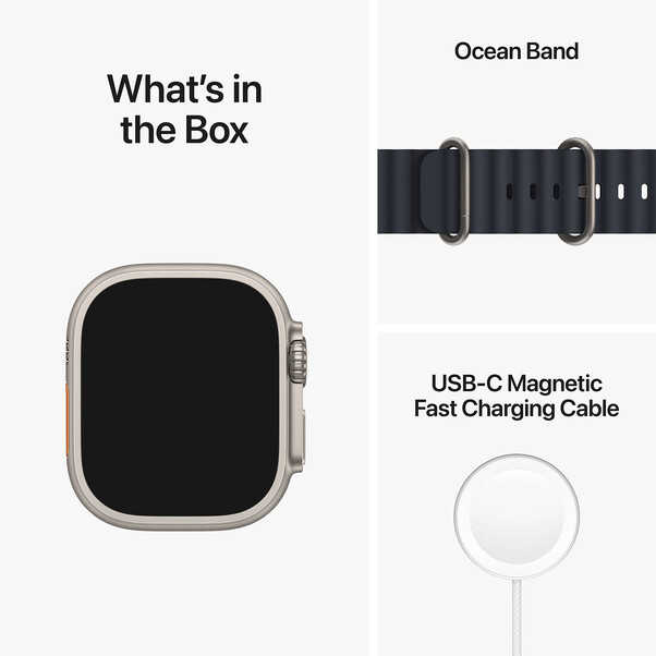 Apple Watch Ultra GPS + Cellular, Titan, 49mm Oceanarmband, mitternacht>