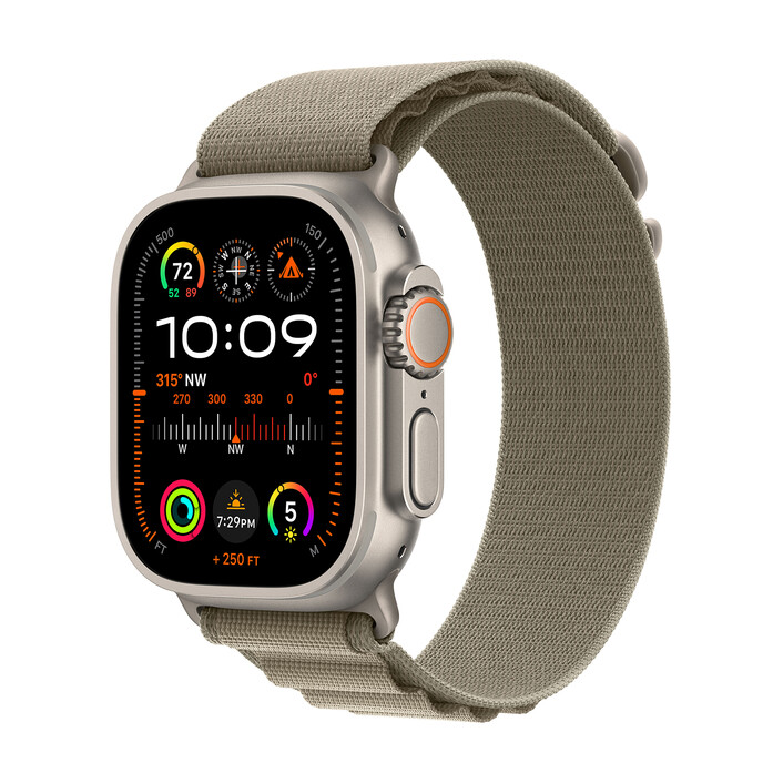 Sie sehen das Produktbild 01 von Apple Watch Ultra 2 GPS + Cellular, Titan, 49mm Alpinarmband, medium, oliv Apple Watch Ultra 2 GPS + Cellular, Titan, 49mm Alpinarmband, medium, oliv