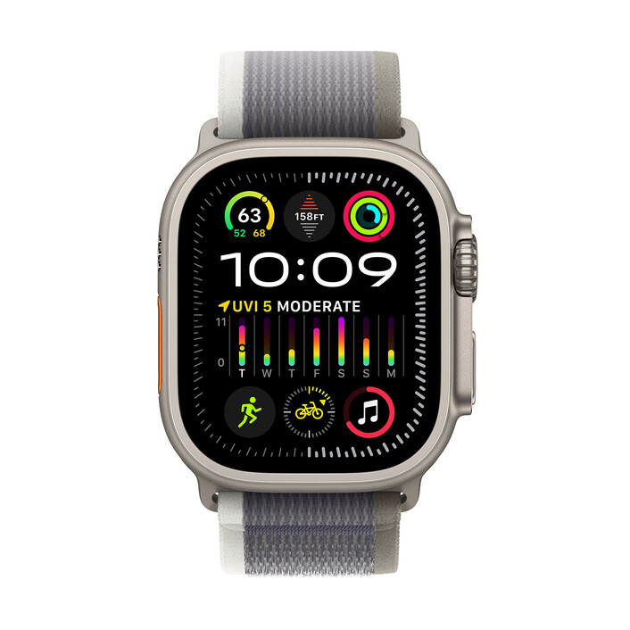 Sie sehen das Produktbild 02 von Apple Watch Ultra 2 GPS + Cellular, Titan, 49mm Trail Loop, grün/grau - S/M Apple Watch Ultra 2 GPS + Cellular, Titan, 49mm Trail Loop, grün/grau - S/M
