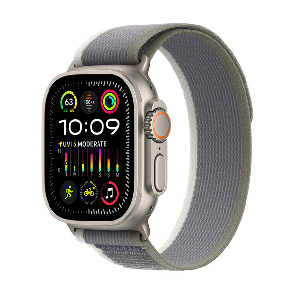 Sie sehen das Produktbild 01 von Apple Watch Ultra 2 GPS + Cellular, Titan, 49mm Trail Loop, grün/grau - M/L Apple Watch Ultra 2 GPS + Cellular, Titan, 49mm Trail Loop, grün/grau - M/L