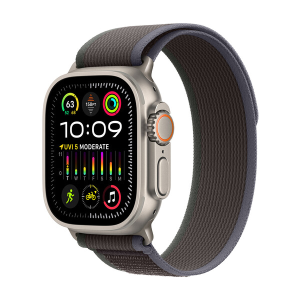 Sie sehen das Produktbild 01 von Apple Watch Ultra 2 GPS + Cellular, Titan, 49mm Trail Loop, blau/schwarz - S/M Apple Watch Ultra 2 GPS + Cellular, Titan, 49mm Trail Loop, blau/schwarz - S/M