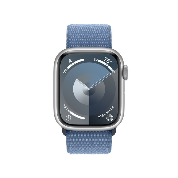 Sie sehen das Produktbild 03 von Apple Watch Series 9 GPS + Cellular, Aluminium silber, 41mm mit Sport Loop, winterblau> Apple Watch Series 9 GPS + Cellular, Aluminium silber, 41mm mit Sport Loop, winterblau>
