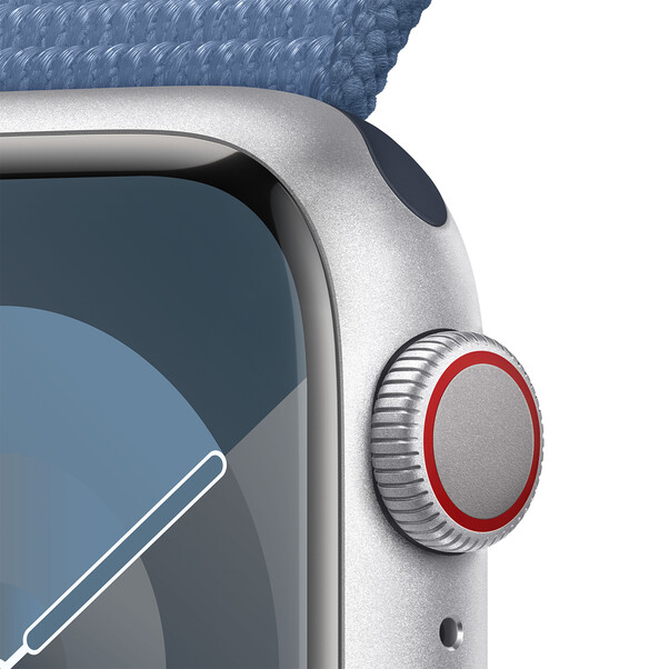 Sie sehen das Produktbild 04 von Apple Watch Series 9 GPS + Cellular, Aluminium silber, 41mm mit Sport Loop, winterblau> Apple Watch Series 9 GPS + Cellular, Aluminium silber, 41mm mit Sport Loop, winterblau>