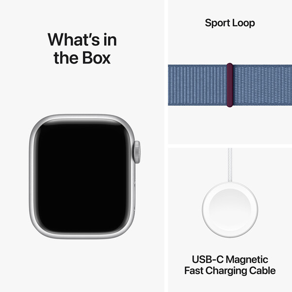 Apple Watch Series 9 GPS + Cellular, Aluminium silber, 41mm mit Sport Loop, winterblau>