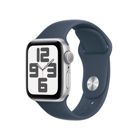 Apple Watch SE GPS, Aluminum silber, 40mm mit Sportarmband, sturmblau - S/M&amp;gt;