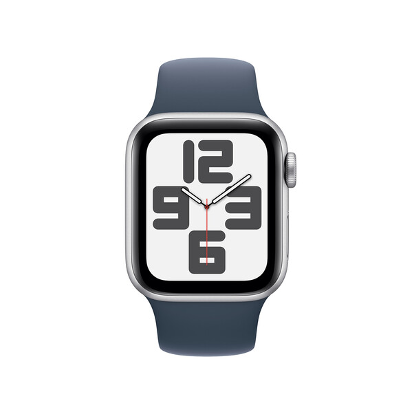 Apple Watch SE GPS, Aluminum silber, 40mm mit Sportarmband, sturmblau - S/M>