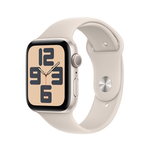 Apple Watch SE GPS, Aluminum polarstern, 44mm mit Sportarmband, polarstern - S/M&gt;