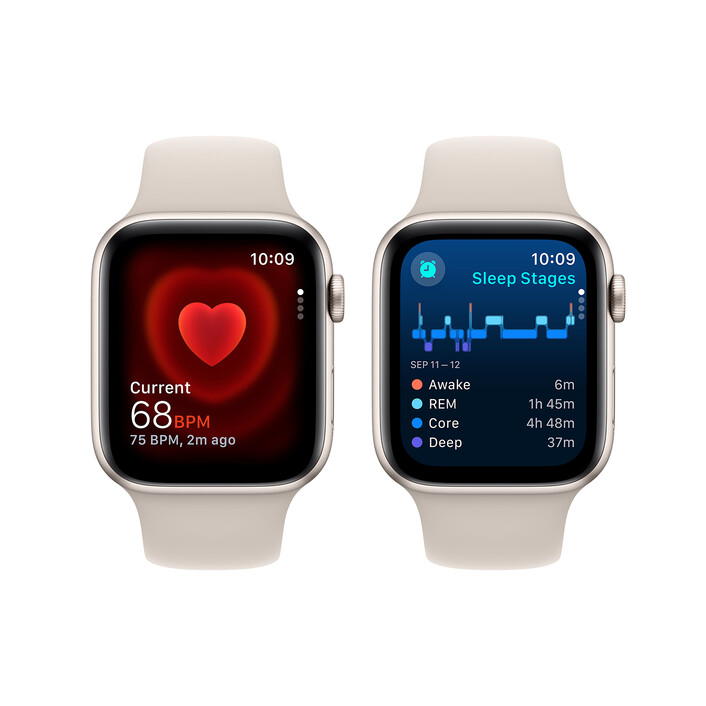 Apple Watch SE GPS, Aluminum polarstern, 44mm mit Sportarmband, polarstern - S/M&gt;