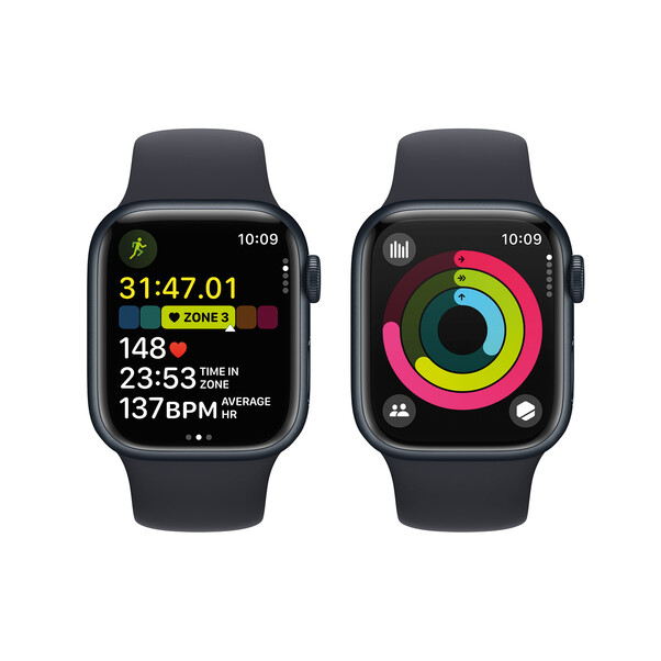 Apple Watch Series 9 GPS, Aluminium mitternacht, 41mm mit Sportarmband, mitternacht - S/M&gt;