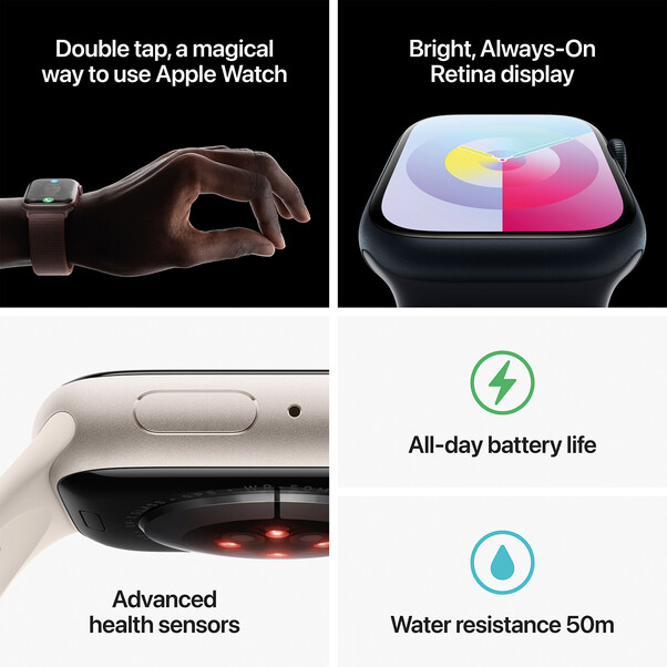 Apple Watch Series 9 GPS, Aluminium mitternacht, 41mm mit Sportarmband, mitternacht - S/M&gt;