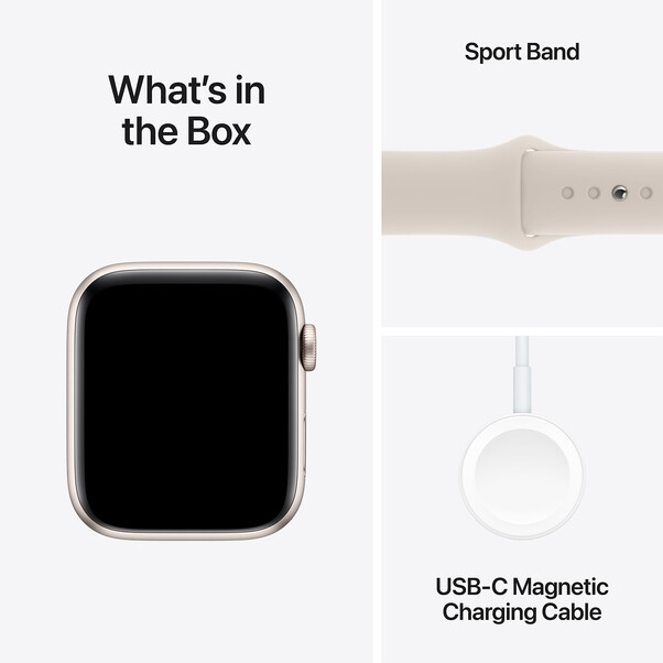 Apple Watch SE GPS + Cellular, Aluminum polarstern, 44mm mit Sportarmband, polarstern - M/L>
