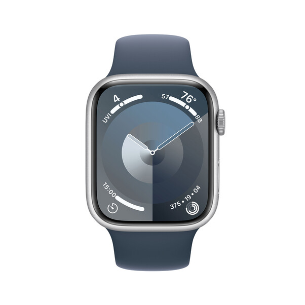 Sie sehen das Produktbild 02 von Apple Watch Series 9 GPS, Aluminium silber, 45mm mit Sportarmband, sturmblau - M/L Apple Watch Series 9 GPS, Aluminium silber, 45mm mit Sportarmband, sturmblau - M/L