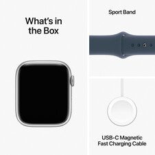 Sie sehen das Produktbild 10 von Apple Watch Series 9 GPS, Aluminium silber, 45mm mit Sportarmband, sturmblau - M/L Apple Watch Series 9 GPS, Aluminium silber, 45mm mit Sportarmband, sturmblau - M/L