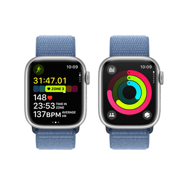 Apple Watch Series 9 GPS + Cellular, Aluminium silber, 41mm mit Sport Loop, winterblau>