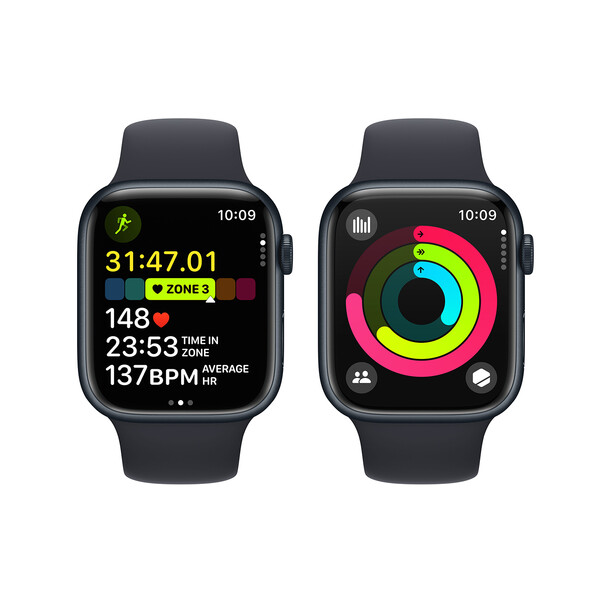 Apple Watch Series 9 GPS + Cellular, Aluminium mitternacht, 45mm mit Sportarmband, mitternacht - M/L