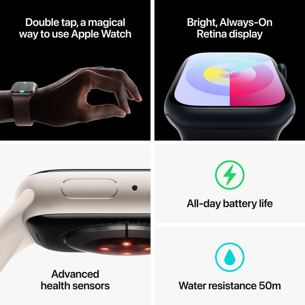 Apple Watch Series 9 GPS + Cellular, Aluminium mitternacht, 45mm mit Sportarmband, mitternacht - M/L>