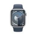 Apple Watch Series 9 GPS + Cellular, Aluminium silber, 45mm mit Sportarmband, sturmblau - S/M&gt;
