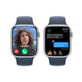 Apple Watch Series 9 GPS + Cellular, Aluminium silber, 45mm mit Sportarmband, sturmblau - S/M&gt;
