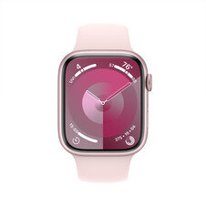 Apple Watch Series 9 GPS + Cellular, Aluminium rosé, 45mm mit Sportarmband, hellrosa - S/M&gt;