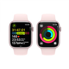Apple Watch Series 9 GPS + Cellular, Aluminium rosé, 45mm mit Sportarmband, hellrosa - S/M&gt;
