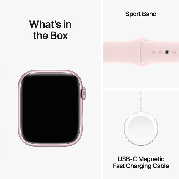 Apple Watch Series 9 GPS + Cellular, Aluminium rosé, 45mm mit Sportarmband, hellrosa - S/M&gt;
