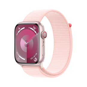 Apple Watch Series 9 GPS + Cellular, Aluminium rosé, 45mm mit Sport Loop, hellrosa