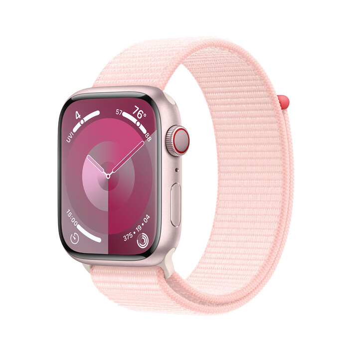 Apple Watch Series 9 GPS + Cellular, Aluminium rosé, 45mm mit Sport Loop, hellrosa