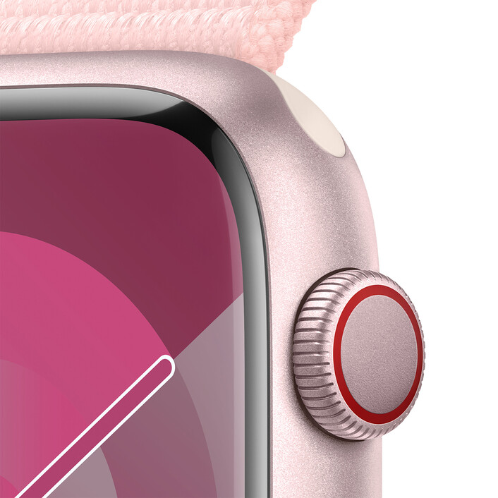 Apple Watch Series 9 GPS + Cellular, Aluminium rosé, 45mm mit Sport Loop, hellrosa>