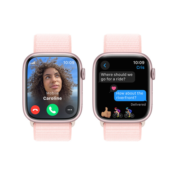 Apple Watch Series 9 GPS + Cellular, Aluminium rosé, 45mm mit Sport Loop, hellrosa&gt;