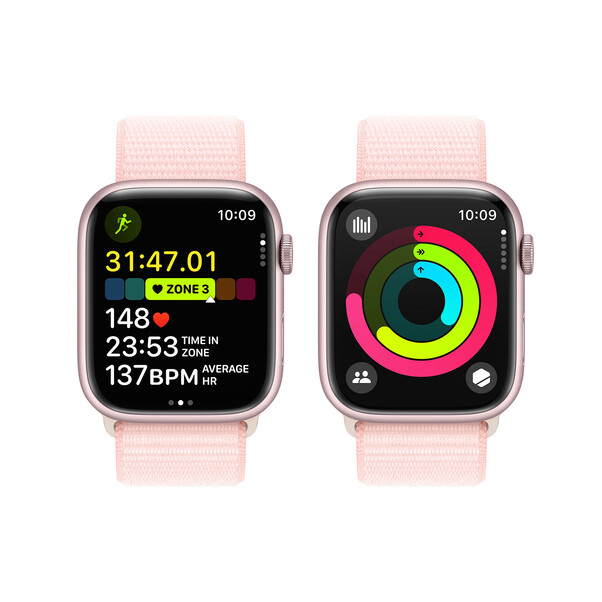 Apple Watch Series 9 GPS + Cellular, Aluminium rosé, 45mm mit Sport Loop, hellrosa&gt;