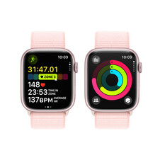 Apple Watch Series 9 GPS + Cellular, Aluminium rosé, 45mm mit Sport Loop, hellrosa>