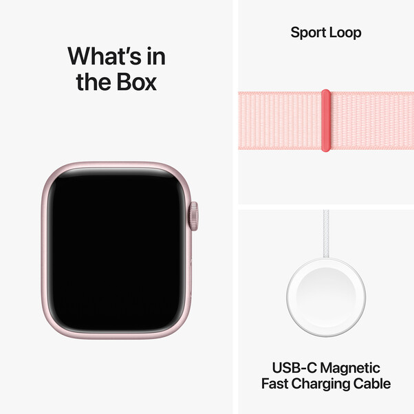 Apple Watch Series 9 GPS + Cellular, Aluminium rosé, 45mm mit Sport Loop, hellrosa&gt;