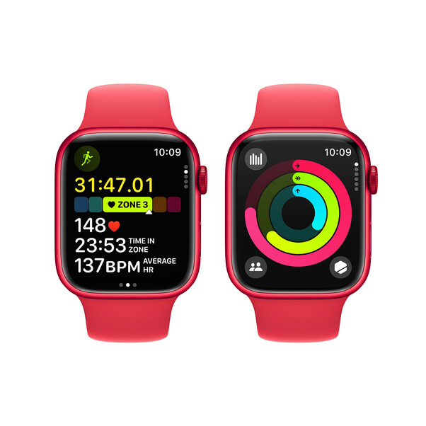 Apple Watch Series 9 GPS + Cellular, Aluminium (PRODUCT)RED, 45mm mit Sportarmband, (PRODUCT)RED - M/L>