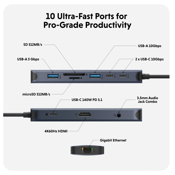Hyper - HyperDrive Next 10-Port-USB-C-Hub, mitternachtblau