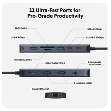 Sie sehen das Produktbild 04 von Hyper- HyperDrive Next 11 Port Dual 4K60Hz HDMI USB-C Hub, mitternachtblau Hyper- HyperDrive Next 11 Port Dual 4K60Hz HDMI USB-C Hub, mitternachtblau