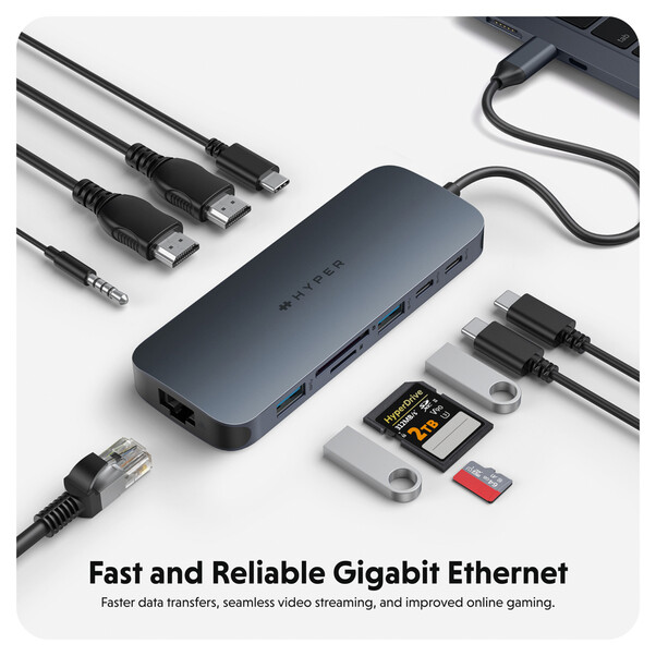 Sie sehen das Produktbild 10 von Hyper- HyperDrive Next 11 Port Dual 4K60Hz HDMI USB-C Hub, mitternachtblau Hyper- HyperDrive Next 11 Port Dual 4K60Hz HDMI USB-C Hub, mitternachtblau