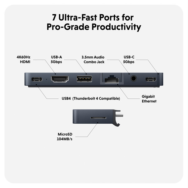 Sie sehen das Produktbild 02 von Hyper - HyperDrive DUO PRO 7-in-2 USB-C Hub, mitternachtsblau Hyper - HyperDrive DUO PRO 7-in-2 USB-C Hub, mitternachtsblau