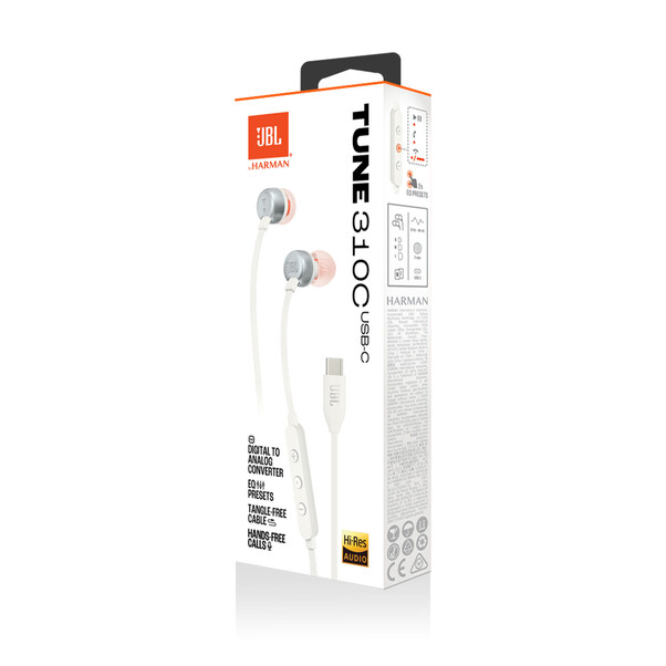 JBL TUNE310C, kabelgebundener USB-C In-Ear Kopfhörer, weiß