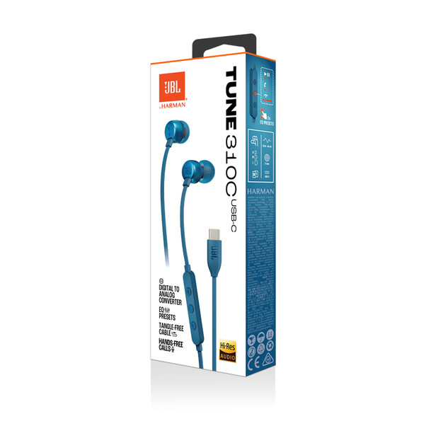 JBL TUNE310C, kabelgebundener USB-C In-Ear Kopfhörer, blau