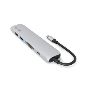 Sie sehen das Produkt Epico Type-C Aluminium Hub 6in1 silber, Produktbild: 01 Epico Type-C Aluminium Hub 6in1 silber