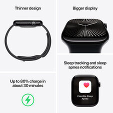 Apple Watch Series 10 GPS + Cellular, Aluminium silber, 42mm mit Sportarmband, denim - M/L>
